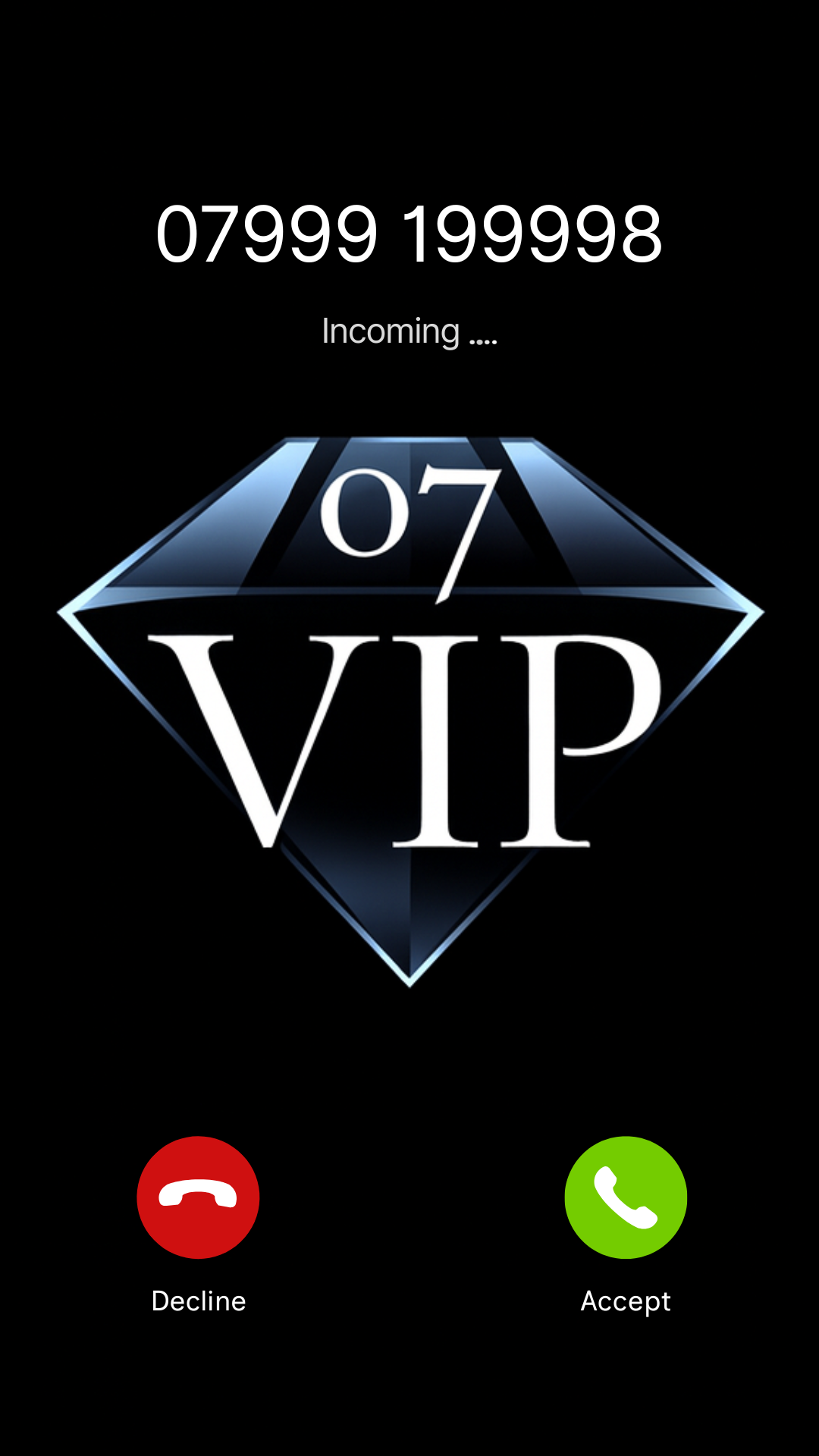 VIP UK mobile number {{ product.title }} on incoming call screen – premium memorable phone number
